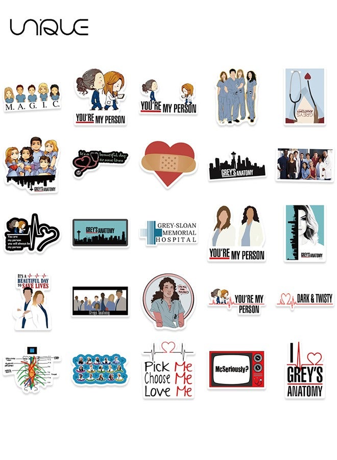 يونيك 50 قطع الدراما الأمريكية الطبيب موضوع ملصقات، الفينيل ملصقات للماء لزجاجات المياه الهاتف المحمول الكمبيوتر الغيتار، هدايا للمراهقين، الفتيات، المشجعين - Image 2