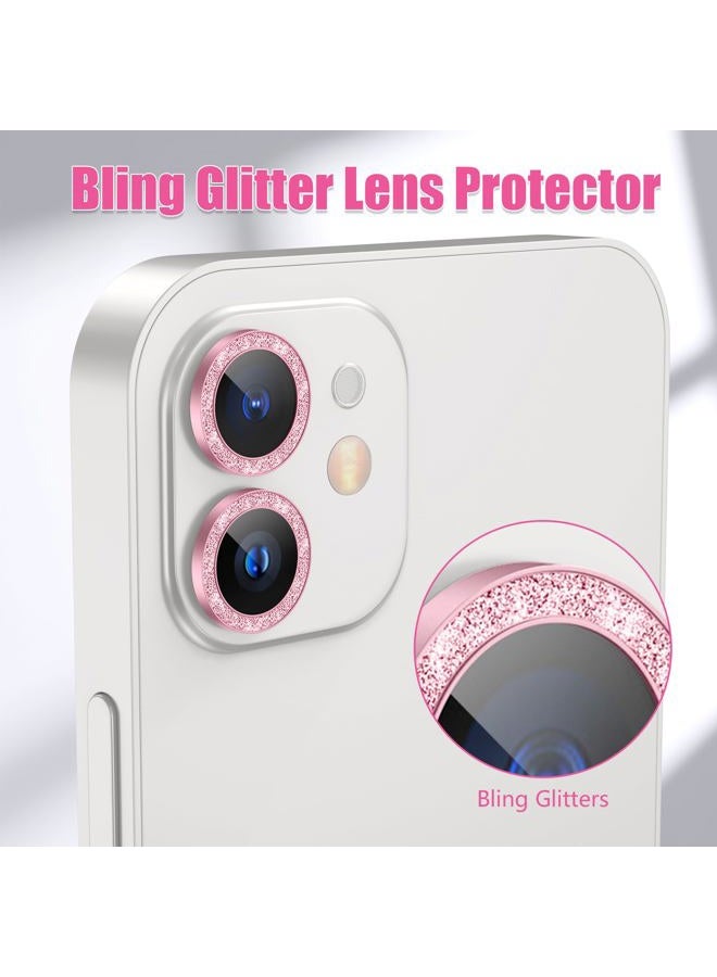 AGVEE 3+3 6 Pack for iphone 12 Pro/12/12 Mini/11 Pro Max/11 Pro/11 Camera Lens Cover Protector, Bling Diamond & Bling Glitter Metal Ring 9H Tempered HD Glass Camera Protector, Bling-Pink - Image 5