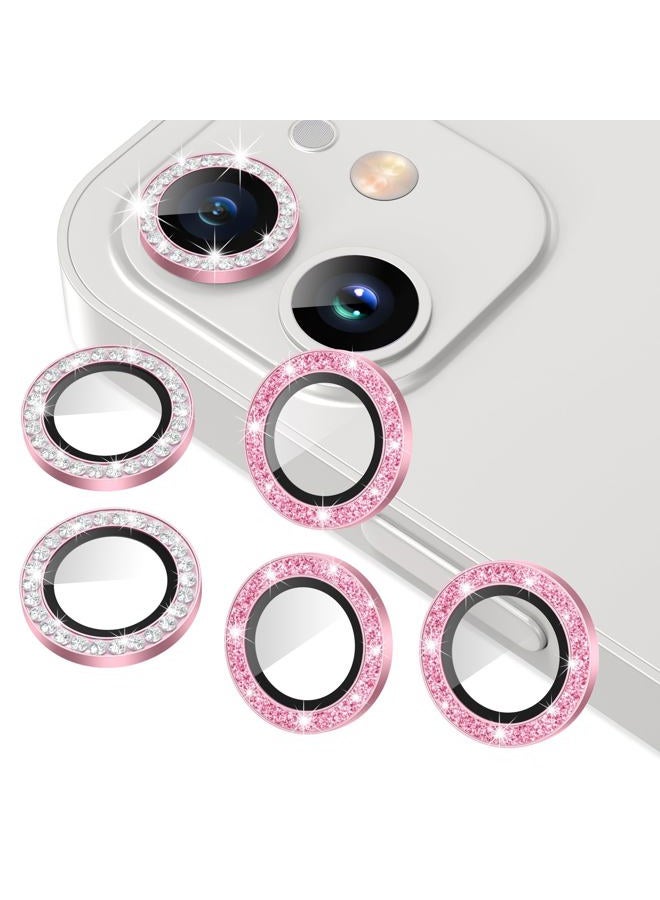AGVEE 3+3 6 Pack for iphone 12 Pro/12/12 Mini/11 Pro Max/11 Pro/11 Camera Lens Cover Protector, Bling Diamond & Bling Glitter Metal Ring 9H Tempered HD Glass Camera Protector, Bling-Pink - Image 1