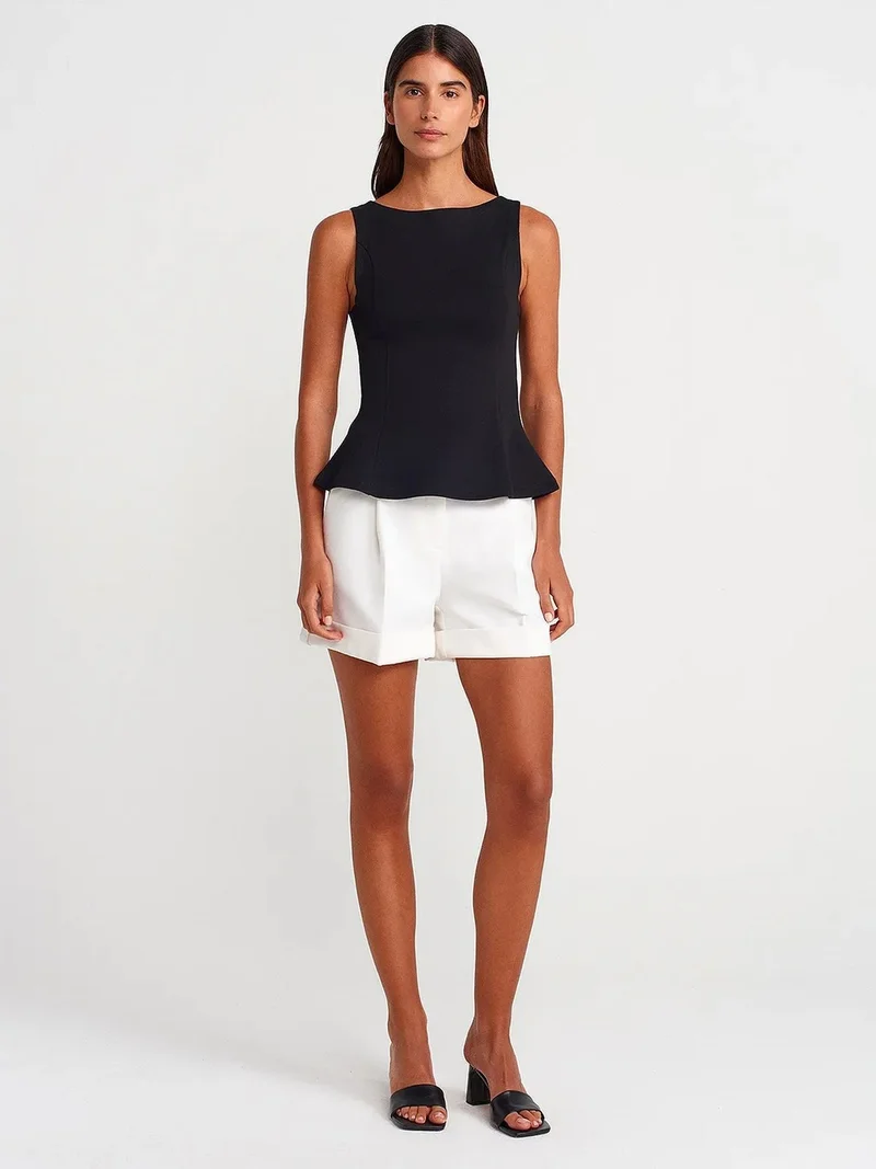 ديلفين DILVIN Fitted Sleeveless Peplum Blouse