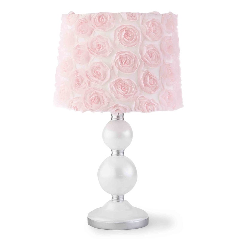 Levtex Baby  Elise Table Lamp and Shade  Spindle Base with Pink Rosette Shade Lamp  Nursery Accessories  Measurements 22 in high and 6 in Diameter