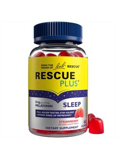 Bach RESCUE PLUS Melatonin Sleep,Natural Strawberry Flavor, 60 Gummies