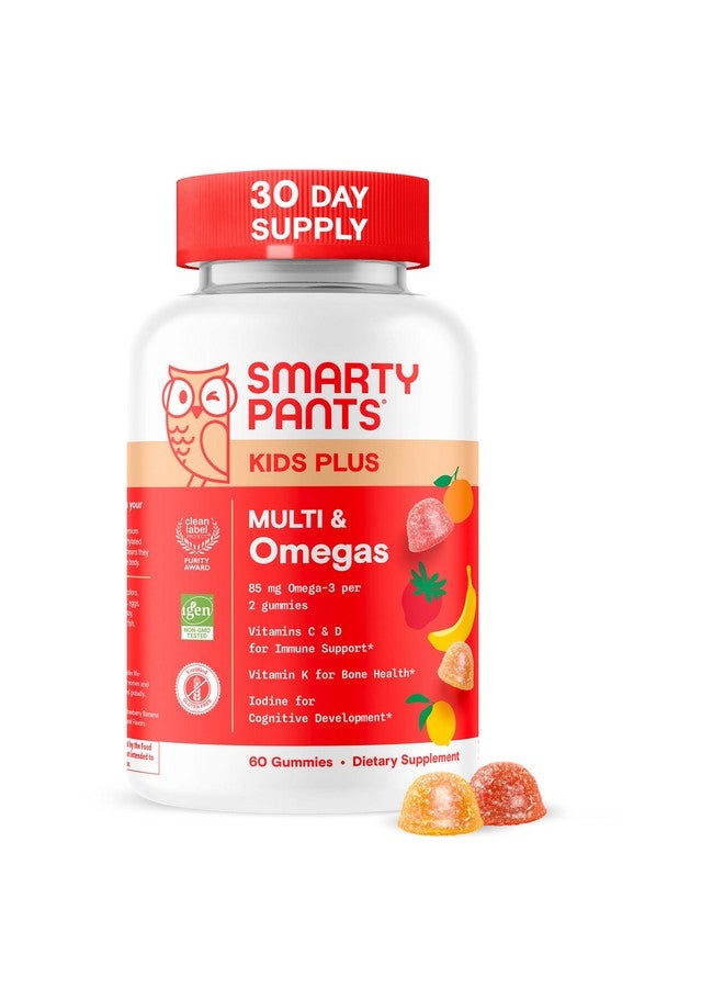 سمارتي بانتس حلوى جيلي متعددة الفيتامينات للأطفال من SmartyPants - تركيبة محسنة: أوميجا 3 (DHA/EPA)، فيتامينات D3، C، B12، B6، فيتامين A، K والزنك، خالية من الجلوتين، ثلاث نكهات فواكه، 60 قطعة (إمدادات لمدة 30 يومًا) - Image 1
