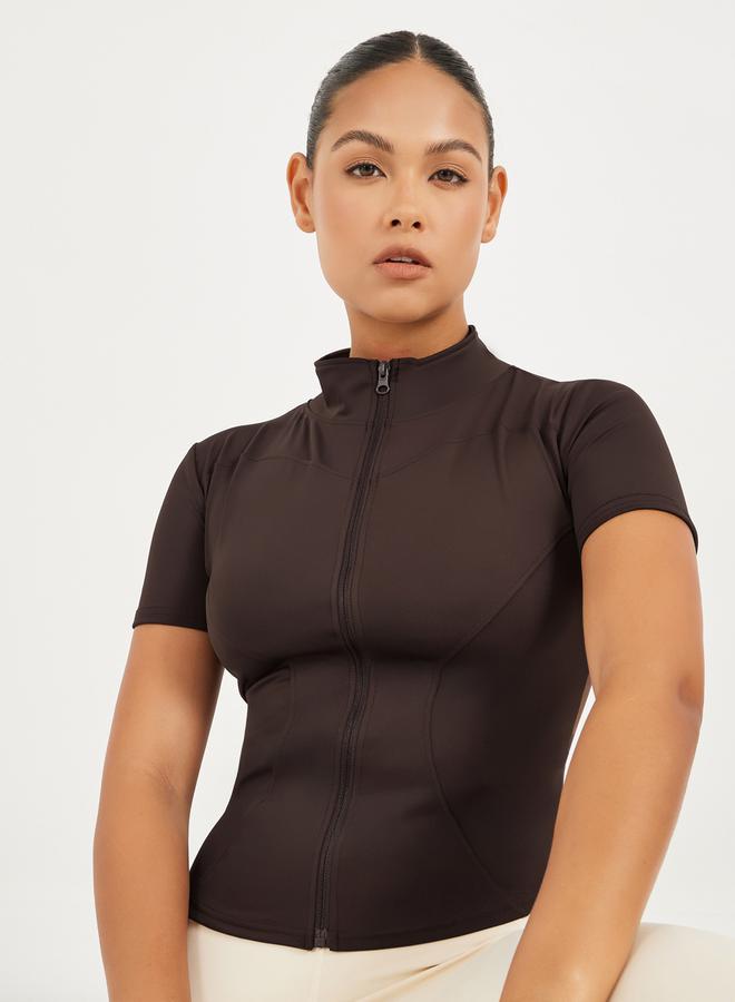 ستايلي اكتيف جاكيت قصير بسحاب وتفاصيل خياطة كونتور - Image 1