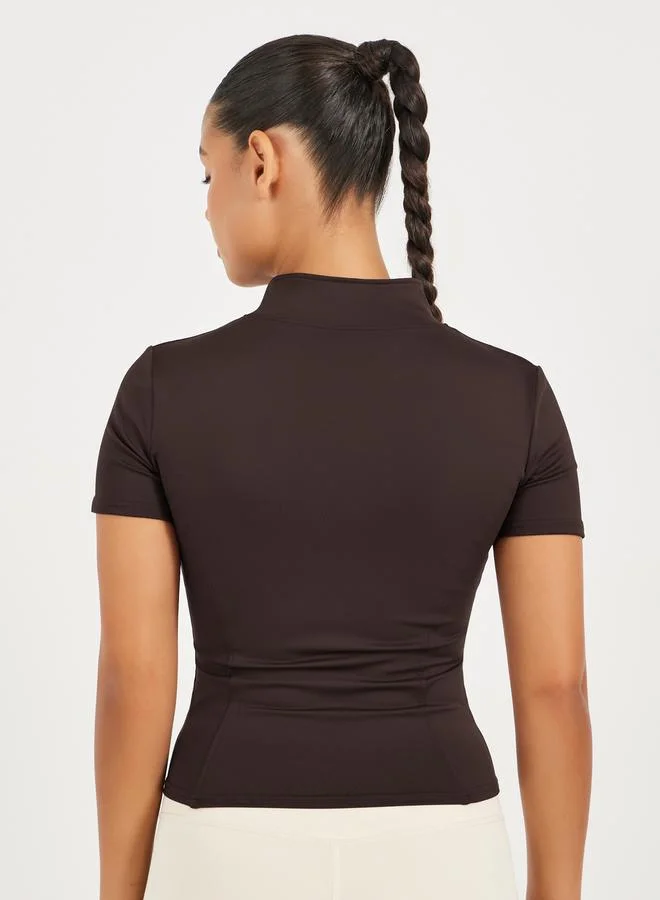 Styli Contour Seam Detail Short Sleeve Zip Up Jacket