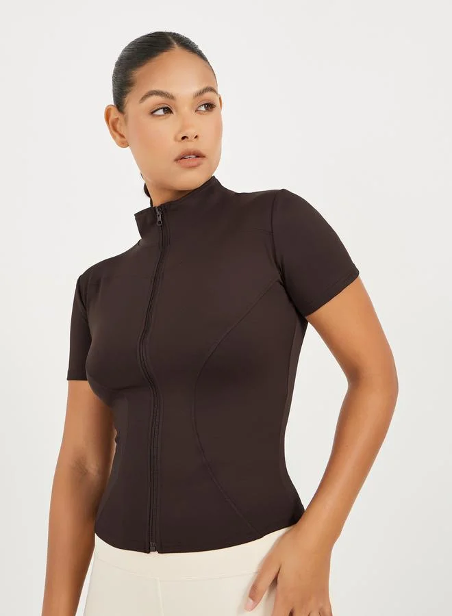 Styli Contour Seam Detail Short Sleeve Zip Up Jacket