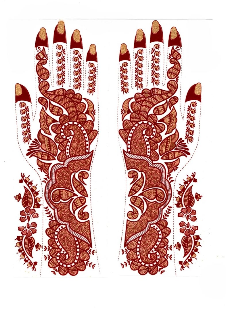 مملكة الإكسسوارات ملصق وشم حناء لليدين من أكسسورايز كينغدوم | وشم حناء مؤقت مقاوم للماء | فن الجسد للنساء والفتيات (AKM31) - Image 1