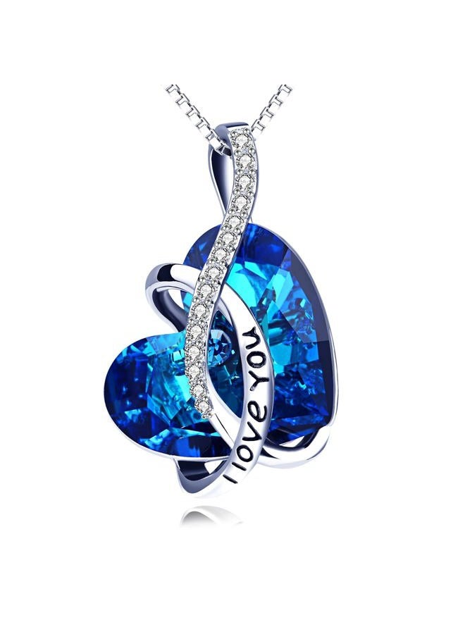 AOBOCO Jewelry I Love You Sterling Silver Heart Pendant Necklace for Girls with Blue Crystals from Swarovski Anniversary Birthday Gift for Women Girlfriend Wife Daughter Mother Sister Niece - Image 1