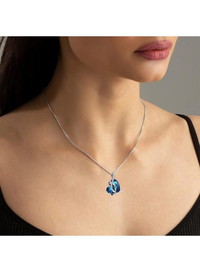 AOBOCO Jewelry I Love You Sterling Silver Heart Pendant Necklace for Girls with Blue Crystals from Swarovski Anniversary Birthday Gift for Women Girlfriend Wife Daughter Mother Sister Niece - Image 2