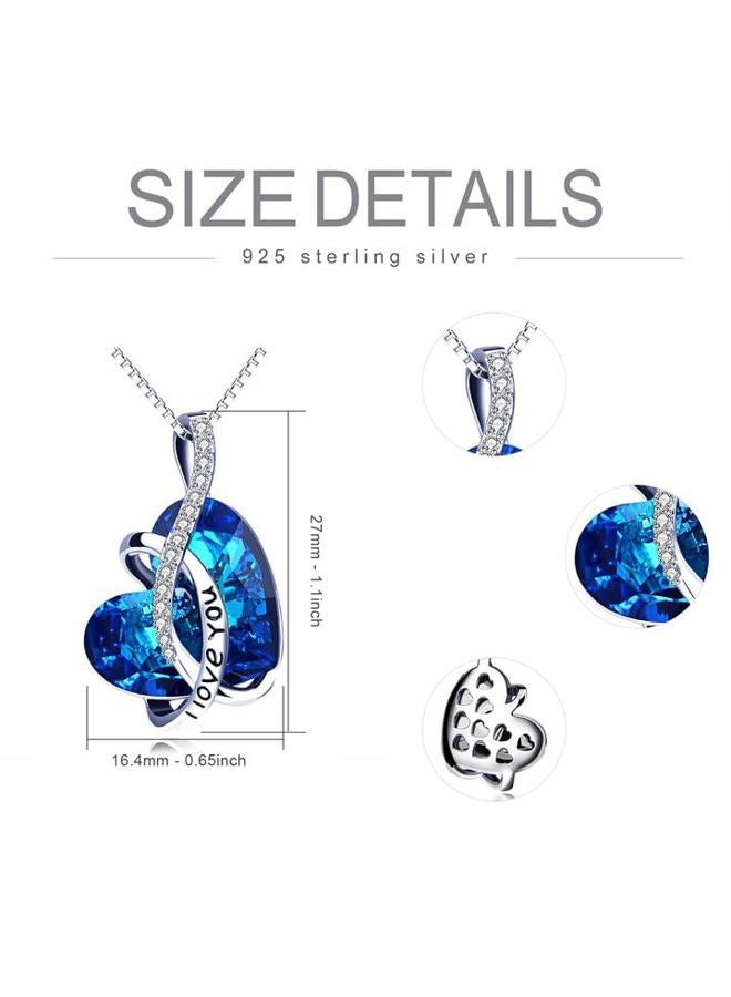 AOBOCO Jewelry I Love You Sterling Silver Heart Pendant Necklace for Girls with Blue Crystals from Swarovski Anniversary Birthday Gift for Women Girlfriend Wife Daughter Mother Sister Niece - Image 5