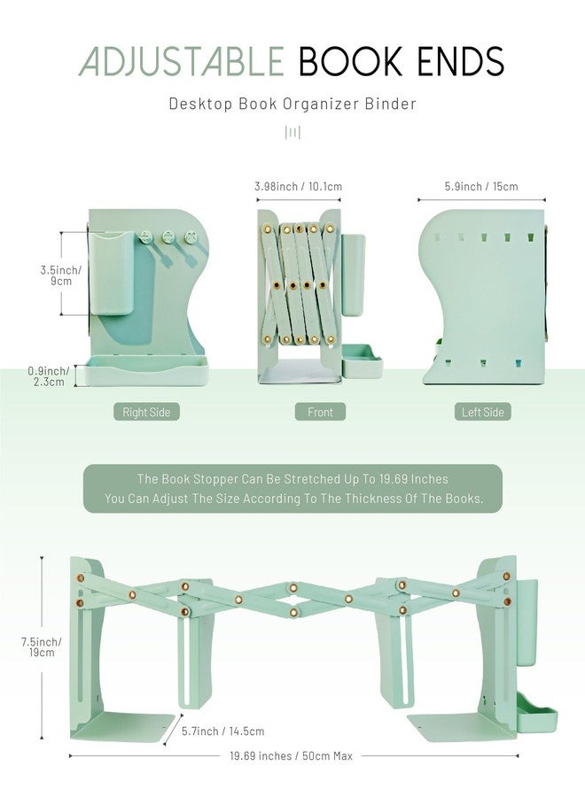 GAUENEEN Heavy Duty Bookends Adjustable Book End, Desk Book Holder for Shelves, Book Organizer for Desk, Suitable for Office Home School (19.69 inches Max) (Green) - Image 3