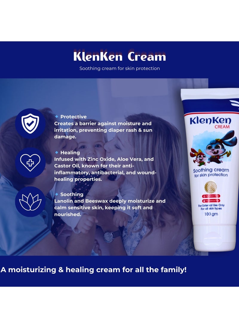 Klenken Cream (Babies & Adults)   - Sensitive Skin Moisturizer- For Rash, Eczema, Sun Protection - 100 gm