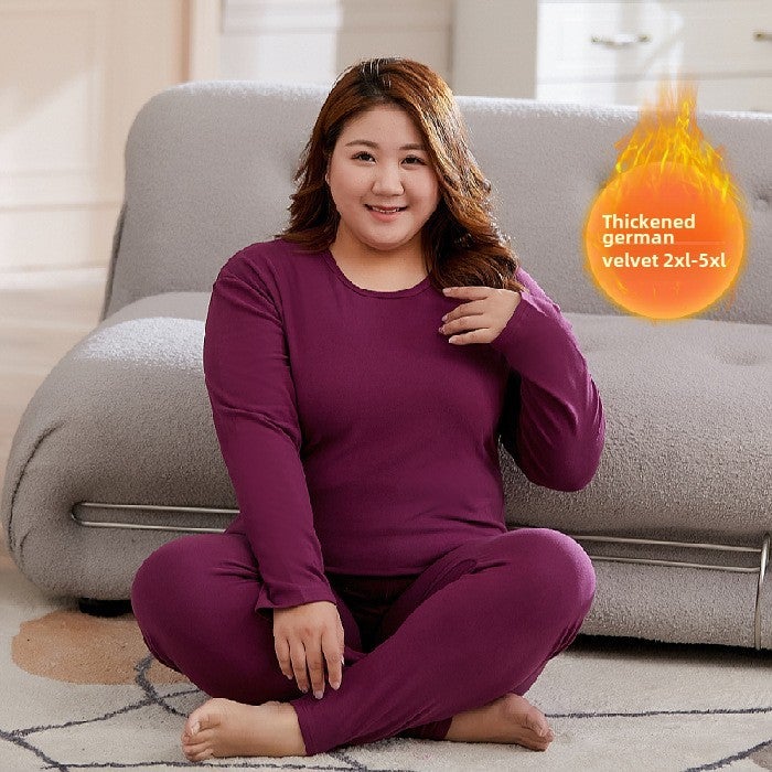Warm underwear ladies winter thick fat mm220 kg middle-aged mother long sleeve pants two warm clothes 8888# [Black]] - Image 3