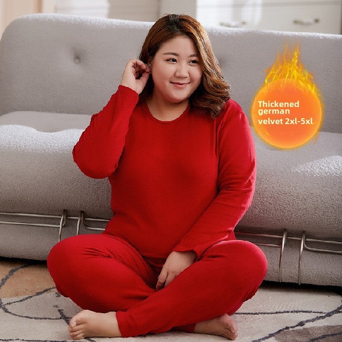 Warm underwear ladies winter thick fat mm220 kg middle-aged mother long sleeve pants two warm clothes 8888# [Black]] - Image 4