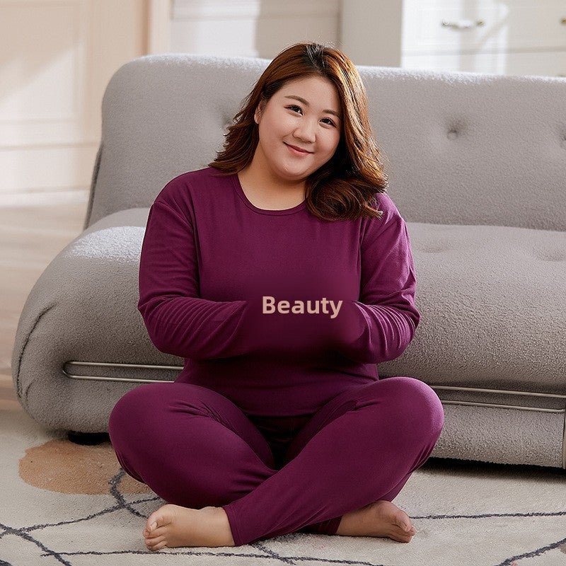 Warm underwear ladies winter thick fat mm220 kg middle-aged mother long sleeve pants two warm clothes 8888# [Black]] - Image 5