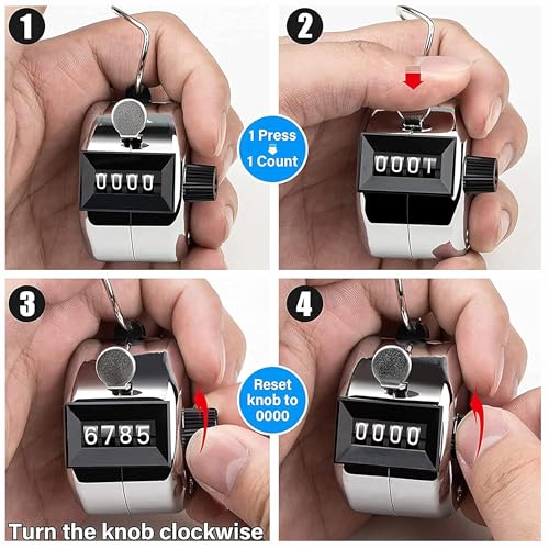 GLUN® 4-Digit Counter, Hand Steps Counter, Durable Metal Design Counter Use in Coaching, Knitting, Bids, & Steps Counting Pack of 1 - Image 3