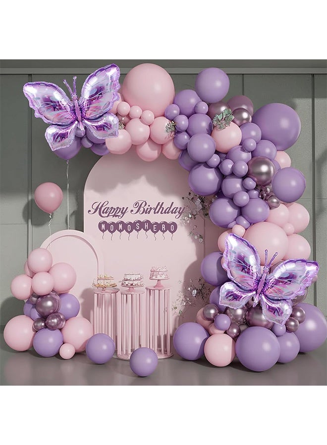 AGREON Purple Butterfly Balloon Arch Garland Kit 126 pcs Boho Pastel Balloon with Purple Large Butterfly Foil Balloon Butterfly Theme Birthday Baby Shower Fiesta Party Decorations for Girls - Image 1