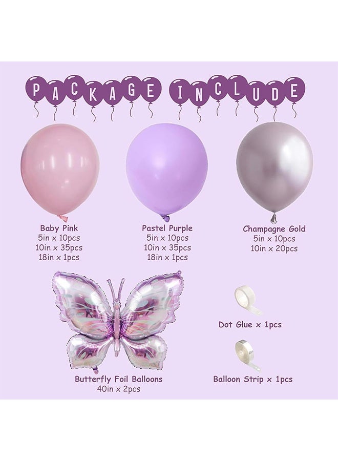 AGREON Purple Butterfly Balloon Arch Garland Kit 126 pcs Boho Pastel Balloon with Purple Large Butterfly Foil Balloon Butterfly Theme Birthday Baby Shower Fiesta Party Decorations for Girls - Image 3