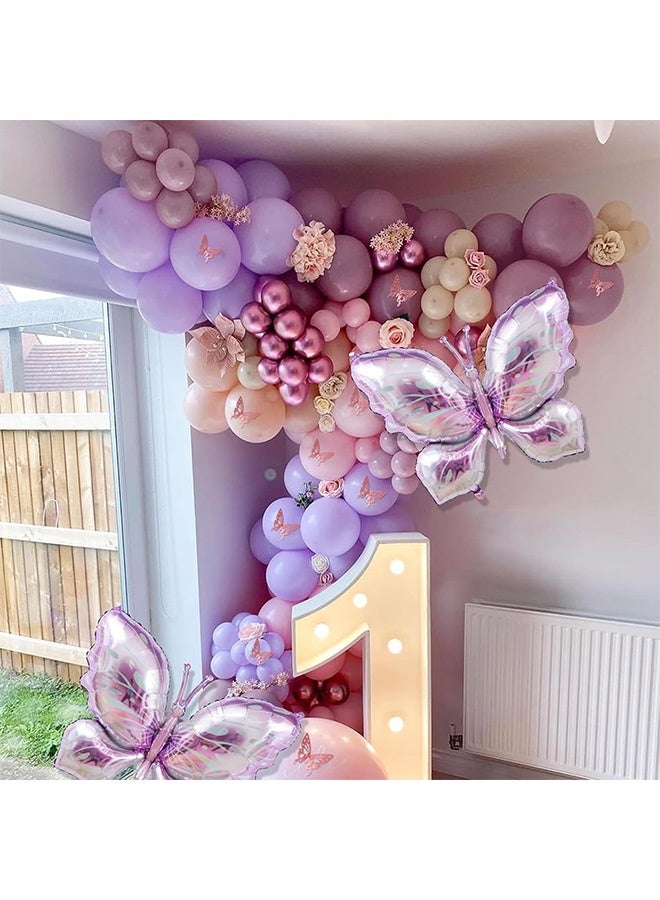 AGREON Purple Butterfly Balloon Arch Garland Kit 126 pcs Boho Pastel Balloon with Purple Large Butterfly Foil Balloon Butterfly Theme Birthday Baby Shower Fiesta Party Decorations for Girls - Image 2