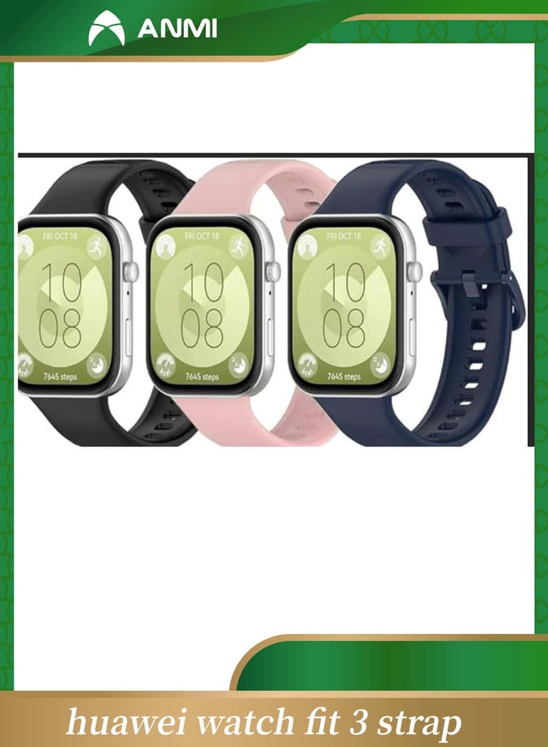 أنمي 3 حزم من الأساور البديلة المتوافقة مع ساعة هواوي فيت 3، حزام معصم رياضي من السيليكون قابل للتعديل للنساء والرجال - Image 1