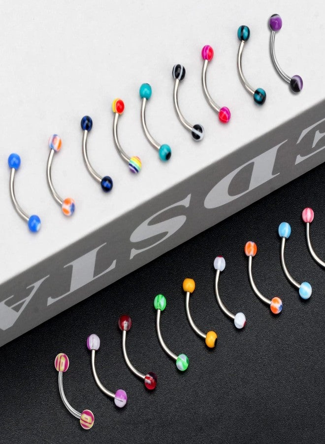 CrazyPiercing Colorful Acrylic Ball Stainless Steel Curved Bar Eyebrow Rings Tragus Piercing, 50Pcs, 16G (Stainless Steel Bar) - Image 5