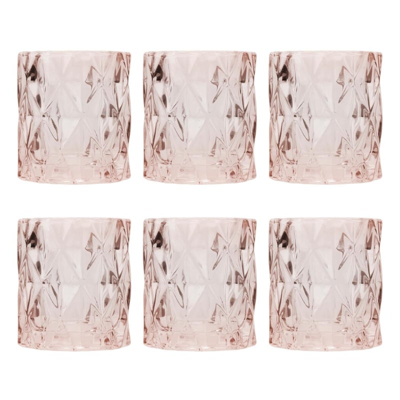 Koyal Wholesale 3 Tall Blush Pink Modern Multifaceted Glass Candle Holders Set of 6 Votives Bulk Tealight Holders