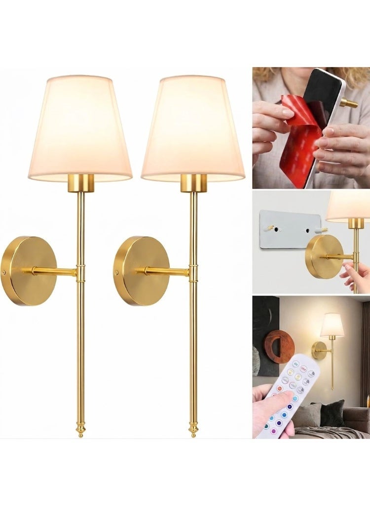 Samira Battery Operated Wall Sconces Set of 2, Wireless No-Drill Wall Lights with 10000mAh Rechargeable Battery, RGB 15-Color Dimmable Magnetic Bulbs and Remote, Wall Decor for Bedroom, Living Room, Hallway - Image 1