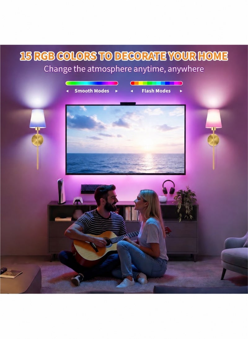 Samira Battery Operated Wall Sconces Set of 2, Wireless No-Drill Wall Lights with 10000mAh Rechargeable Battery, RGB 15-Color Dimmable Magnetic Bulbs and Remote, Wall Decor for Bedroom, Living Room, Hallway - Image 4