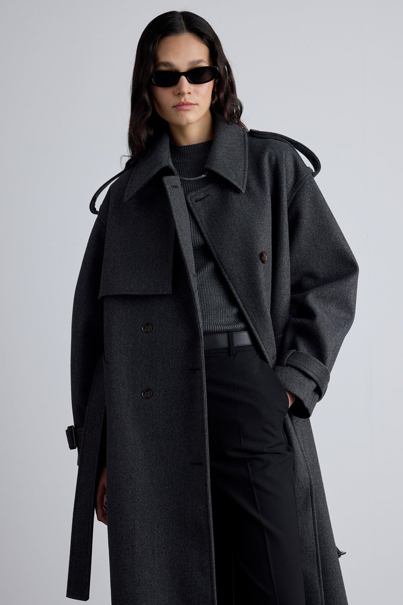 Manuka Epaulette Detailed Cashmere Coat Anthracite  - Image 2