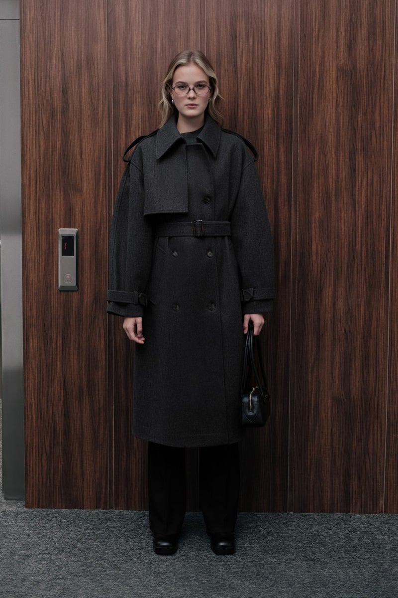 Manuka Epaulette Detailed Cashmere Coat Anthracite  - Image 1