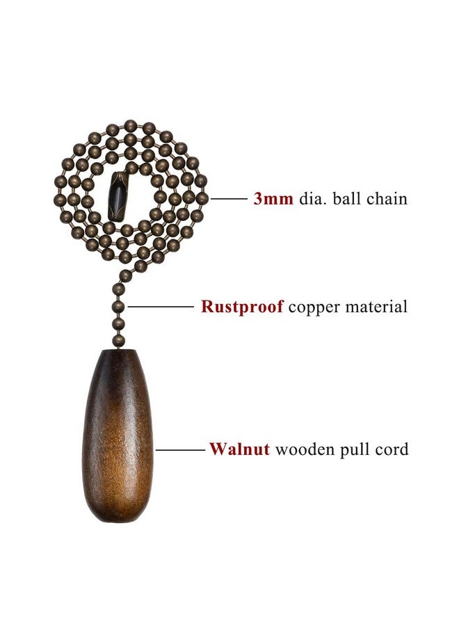 SmoTecQ Ceiling Fan Pull Chain, 2 Pieces 12-inch Long 3mm Diameter Beaded Ball Chains Bronze with Walnut Wooden Pulls Cord - Image 2