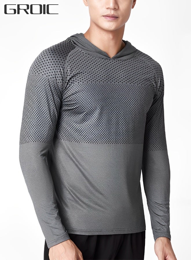 GROIC Men's Sun Protection Long Sleeve Running Shirt with Hood – Lightweight Gym Workout Hoodie - Image 1