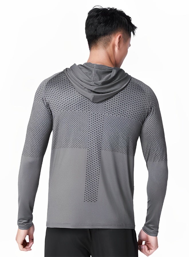 GROIC Men's Sun Protection Long Sleeve Running Shirt with Hood – Lightweight Gym Workout Hoodie - Image 5
