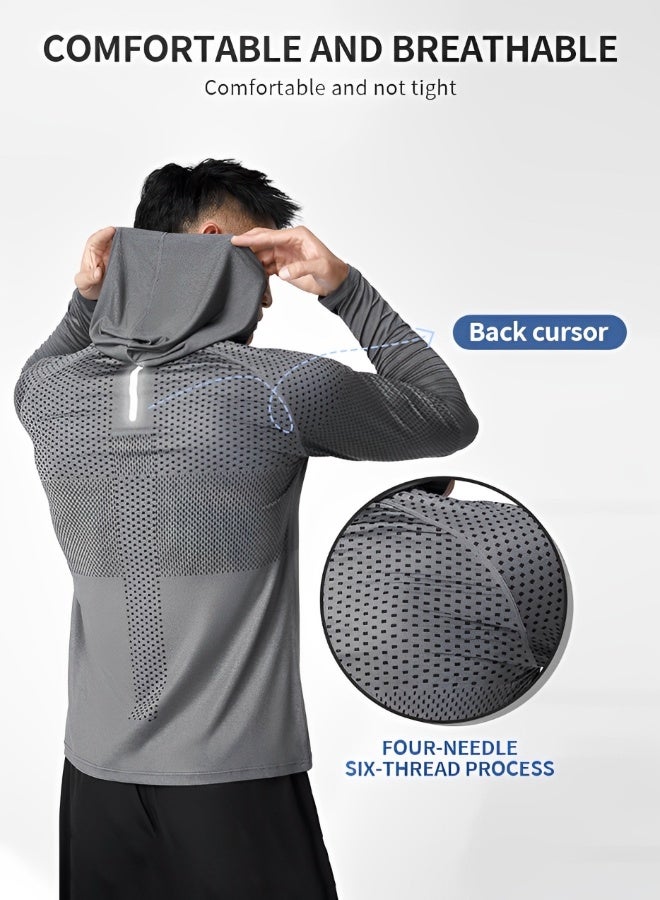 GROIC Men's Sun Protection Long Sleeve Running Shirt with Hood – Lightweight Gym Workout Hoodie - Image 2