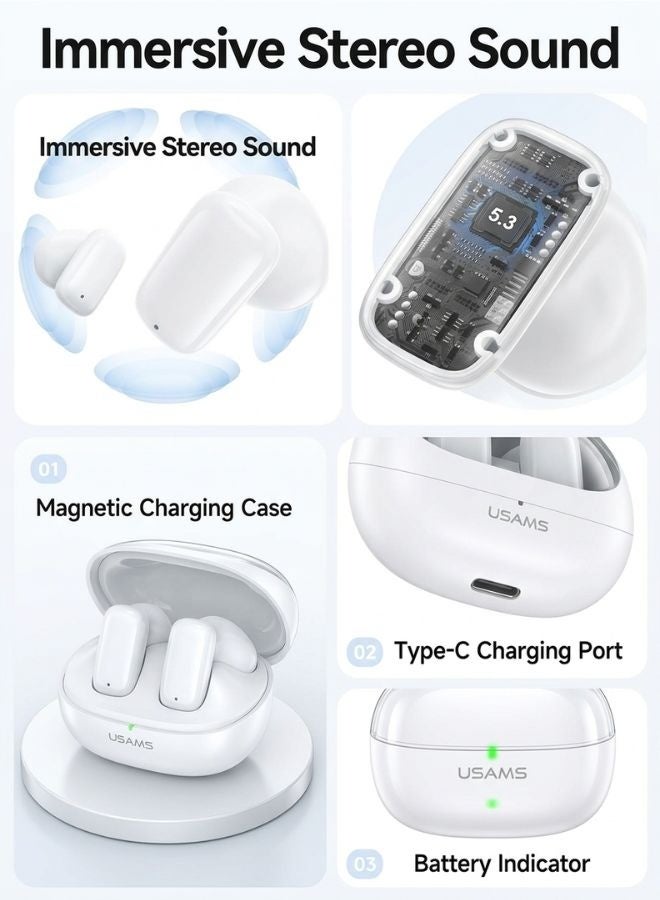 Usams TWS Earbuds Bluetooth-compatible 5.3 Semi in Ear Headphone Stereo Sound 5H Playing Time compatible size comfortable light weight - Image 2