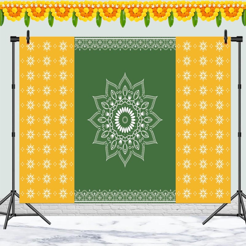 Party Baazaar Backdrop for Pooja | Ganpati Decoration Background | House Warming Decoration Backdrop (Pack of 1, Multicolor, Size: 8x5 Feet) - Image 2