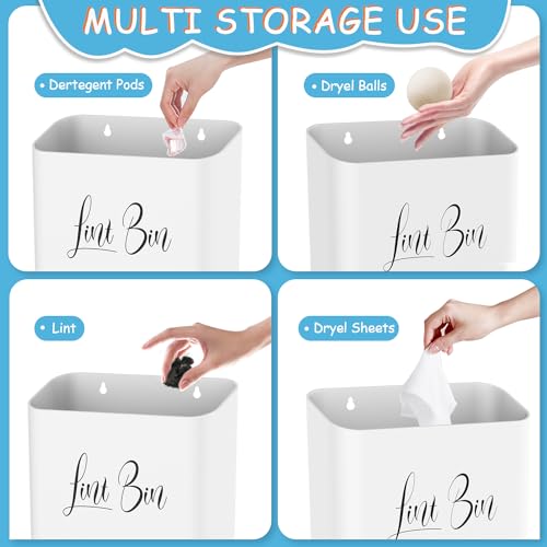 Sealegend Magnetic Lint Bin for Laundry Room with Dryer Lint Brush, Wall Mounted Trash Can Space-Saving Laundry Organization and Storage, White - Image 2