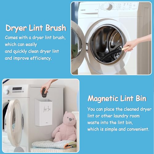 Sealegend Magnetic Lint Bin for Laundry Room with Dryer Lint Brush, Wall Mounted Trash Can Space-Saving Laundry Organization and Storage, White - Image 5