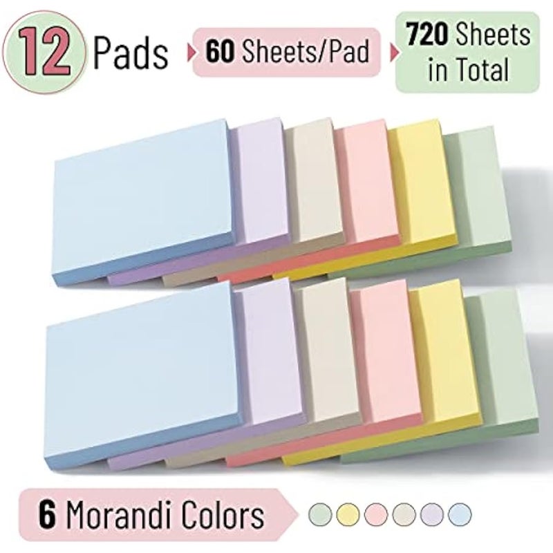 Morandi Colors Sticky Notes, 3”x3”, 12 Pads, 720 Sheets Paper, Upgraded Adhesive - Image 2