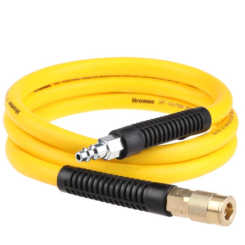 Hromee Hybrid Lead-in Air Hose 3/8 Inch x 6FT with 1/4"NPT Quick Coupler and Plug 300PSI Yellow Whip Compressor Hose Short - Image 1