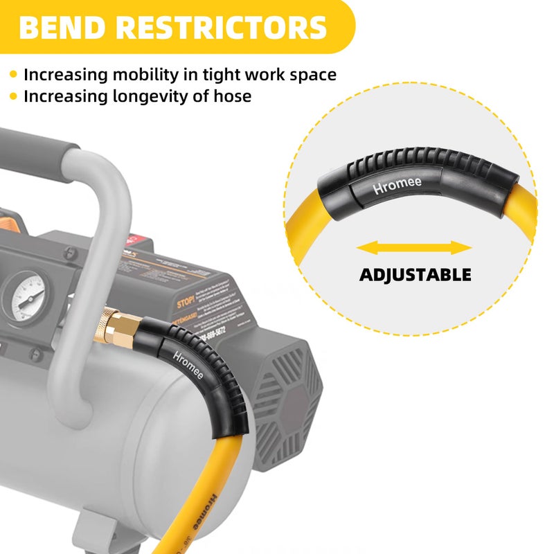 Hromee Hybrid Lead-in Air Hose 3/8 Inch x 6FT with 1/4"NPT Quick Coupler and Plug 300PSI Yellow Whip Compressor Hose Short - Image 4
