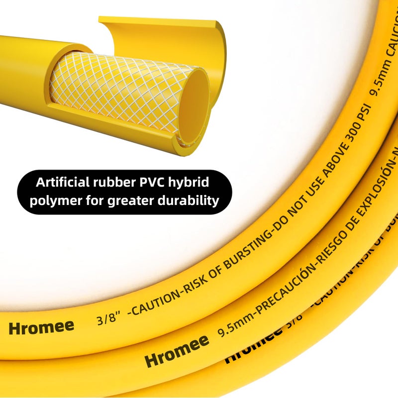 Hromee Hybrid Lead-in Air Hose 3/8 Inch x 6FT with 1/4"NPT Quick Coupler and Plug 300PSI Yellow Whip Compressor Hose Short - Image 2