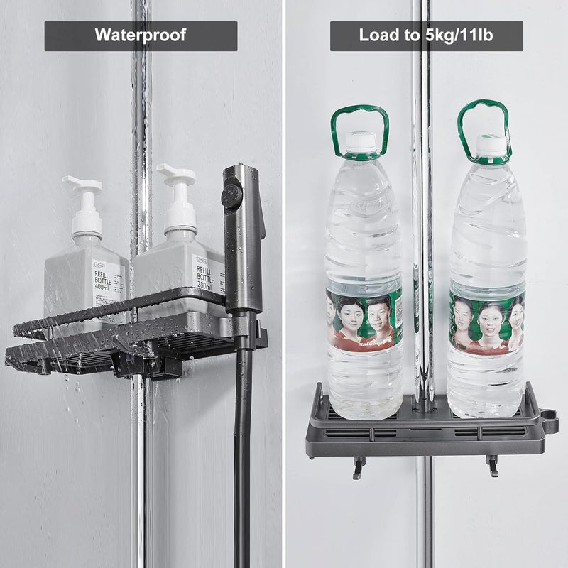 DUFU Shower Caddy No Drill 1Packs Shower Shelf Bathroom Shelf Shower Rack Organiser Holder for Soap Shampoo Towel with Buckle and Shower Head Hook Fit 0.83-0.98in Shower Rail - Image 2