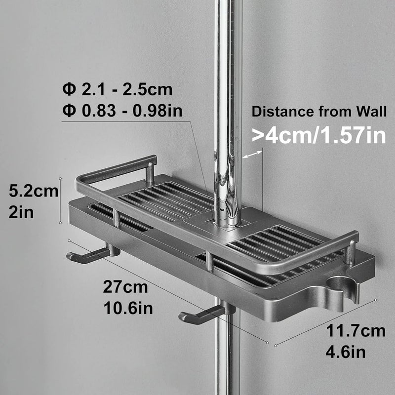 DUFU Shower Caddy No Drill 1Packs Shower Shelf Bathroom Shelf Shower Rack Organiser Holder for Soap Shampoo Towel with Buckle and Shower Head Hook Fit 0.83-0.98in Shower Rail - Image 5