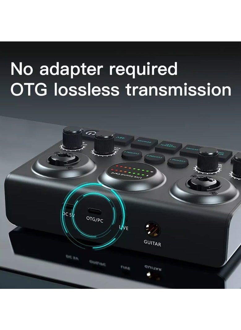 Generic F10 Podcast Live Sound Card, Multiple Sound Effects Voice Changing Mini Sound Mixer Board for Live Streaming Home KTV Singing  - Image 4