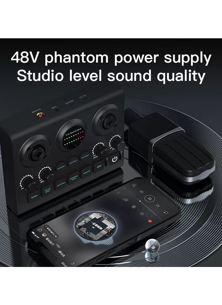 Generic F10 Podcast Live Sound Card, Multiple Sound Effects Voice Changing Mini Sound Mixer Board for Live Streaming Home KTV Singing  - Image 3