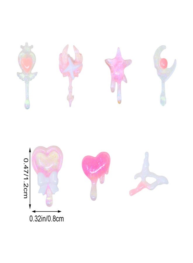 yueton Pink Nail Charms Cute Heart Moon Star Scepter Nail Art Charms Nail Accessories DIY Nail Design Supplies for Women, Net Weight About 6.4g - Image 2