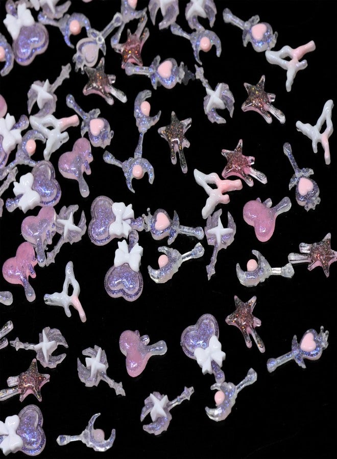 yueton Pink Nail Charms Cute Heart Moon Star Scepter Nail Art Charms Nail Accessories DIY Nail Design Supplies for Women, Net Weight About 6.4g - Image 1