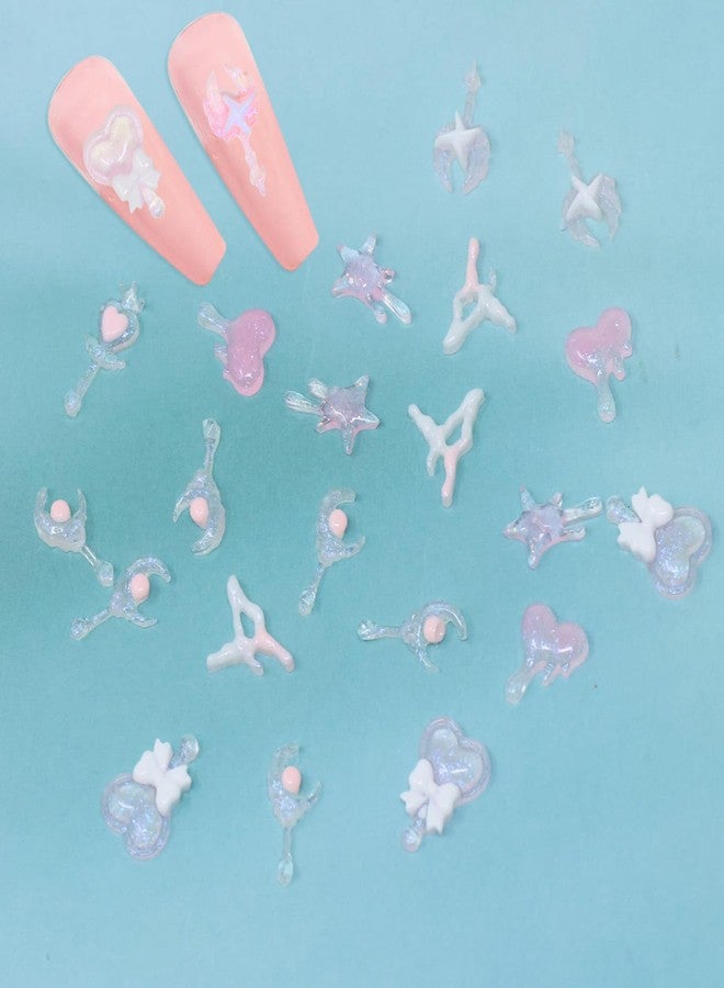 yueton Pink Nail Charms Cute Heart Moon Star Scepter Nail Art Charms Nail Accessories DIY Nail Design Supplies for Women, Net Weight About 6.4g - Image 3