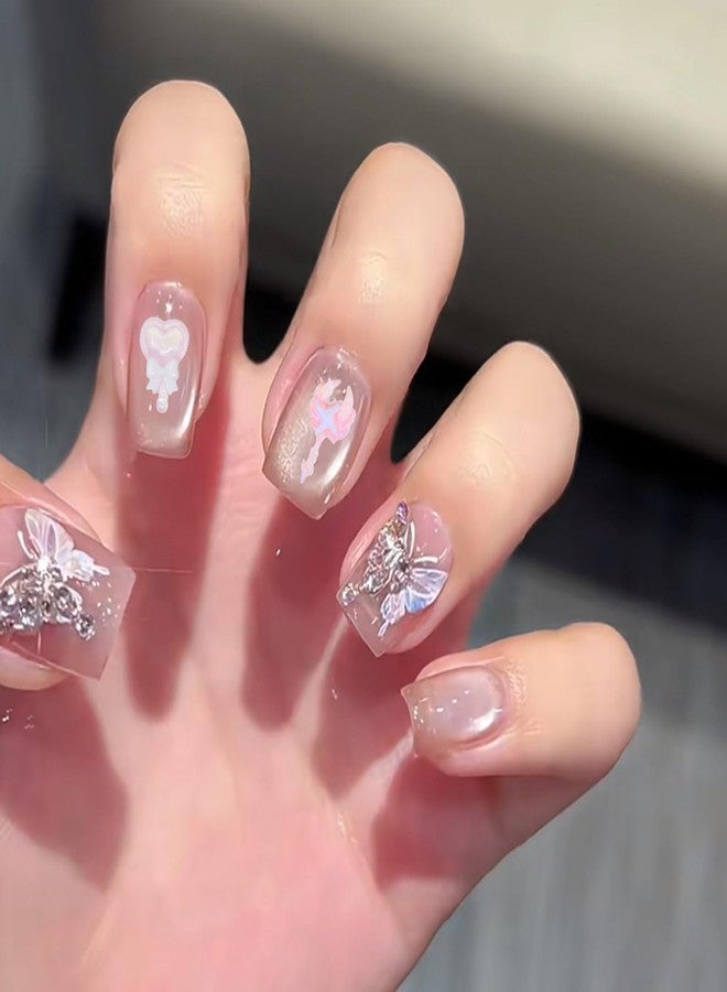 yueton Pink Nail Charms Cute Heart Moon Star Scepter Nail Art Charms Nail Accessories DIY Nail Design Supplies for Women, Net Weight About 6.4g - Image 4